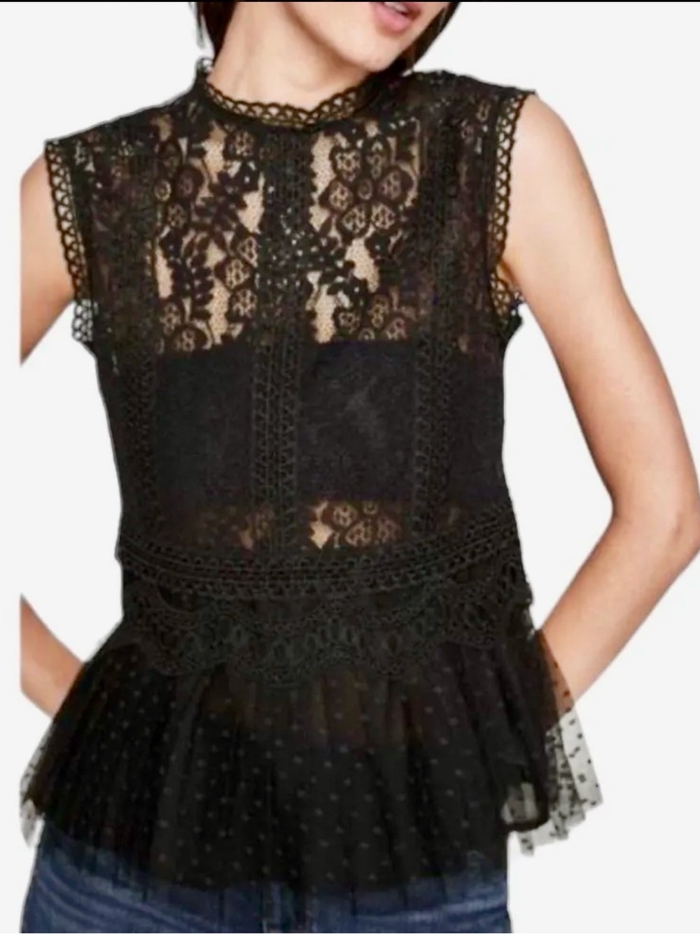 Zara Black Lace Overlay Top